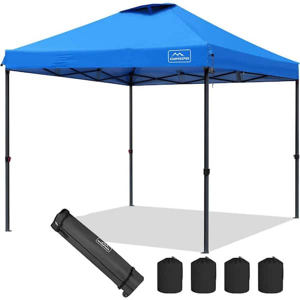 Sudzendf 10 ft. x 10 ft. Sky Blue Pop-Up Canopy, 3 Adjustable Height with Wheeled Carrying Bag, 4 Ropes and 4 Stakes