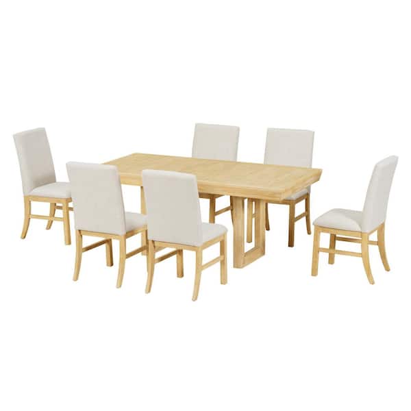 7-Piece Natural Extendable Wood Top Dining Room Set Seats 6
