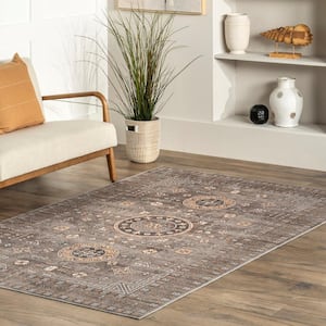 Tama Circle Medallion Machine Washable Brown 8 ft. x 10 ft. Area Rug