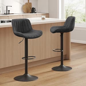 Modern 23.42 in. Seat Height Adjustable Black Faux Leather Swivel Low Back Bar Stools with Metal Frame (Set of 2)