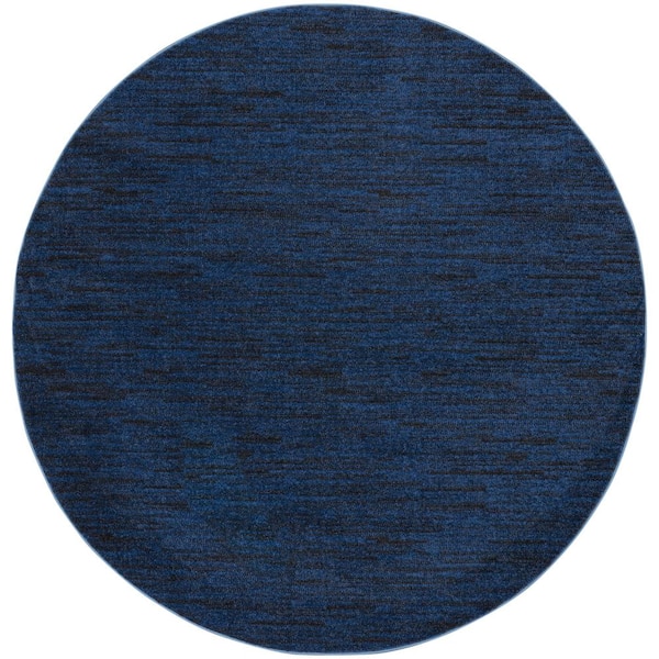 Nourison Essentials 8 ft. x 8 ft Midnight Blue Round Solid Indoor/Outdoor Area Rug