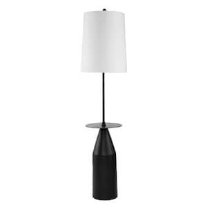 61 in. Black/White Contemporary 1-Light Standard Floor Lamp for Living Room Fabric Drum Shade