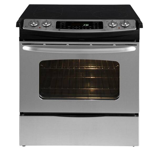 GE CleanDesign 4.1 cu. ft. Slide-In Electric Range with Self-Cleaning Convection Oven in Stainless Steel
