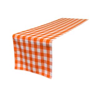 14 in. x 108 in. White and Orange Polyester Gingham Checkered Table Runner