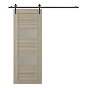 Berta 18 in. x 84 in. 2 Lite Frosted Glass Shambor Wood Composite Sliding Barn Door with Hardware Kit