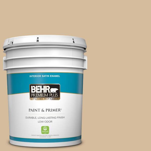 BEHR PREMIUM PLUS 5 gal. #T18-06 Kombucha Satin Enamel Low Odor Interior Paint & Primer
