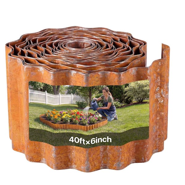 Carbon Steel Landscape Edging, Easy-to-Install 40 ft. L x 6 in. W x 0.01 in. H Bendable Metal Garden Border, Rust Finish