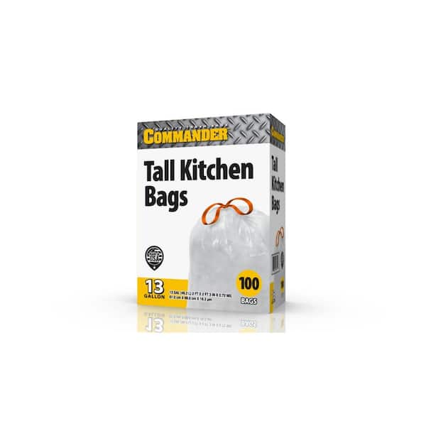 Commander 13 Gal. White Tall Kitchen Trash Bags 24 in. x 27 in. (100-Count)  Commander 13-100 DS .72mil - The Home Depot