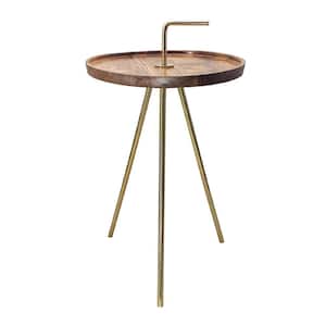 15.7 in. Natural/Gold Round Wood End Table