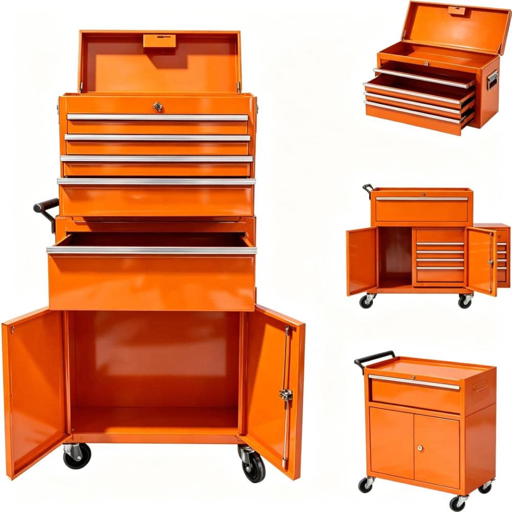 5-Drawer 2-in-1 Rolling Tool Chest, Detachable, Lockable, Sliding Drawers, Garage/Workshop/Warehouse, Orange price history on PriceWatchPro