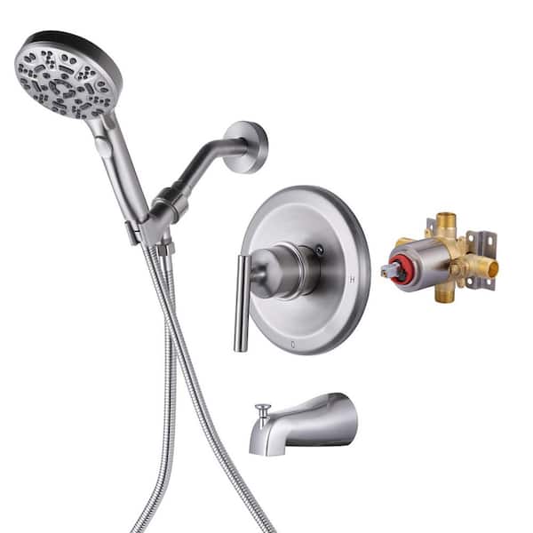 VEVETTA Single Handle 7-Spray Tub and Shower Faucet 1.8 GPM with Pressure Balance Valve in Brushed Nickel Valve Included
