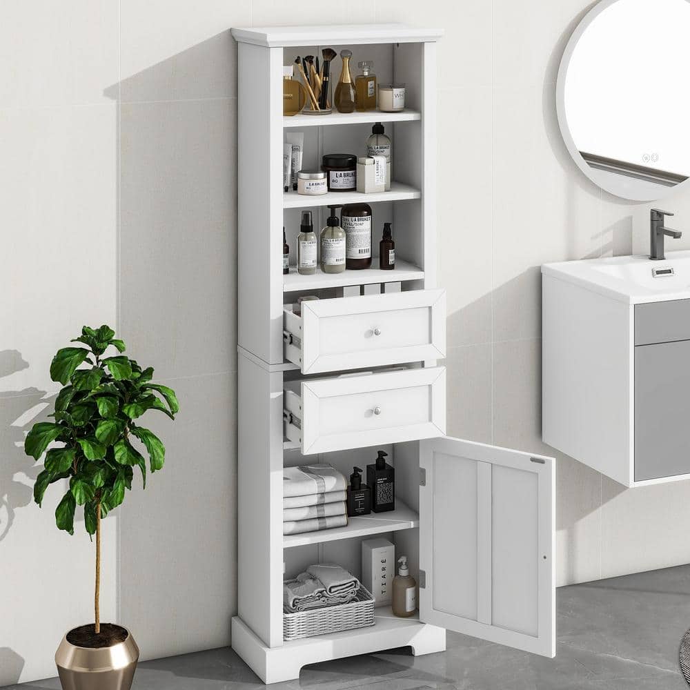 22 in. W x 10 in. D x 67 in. H White Linen Bathroom Storage
