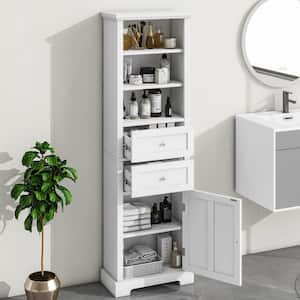 22 in. W x 10 in. D x 67 in. H White Linen Cabinet Bathroom Storage Cabinet with Door Drawers, Adjustable Shelf