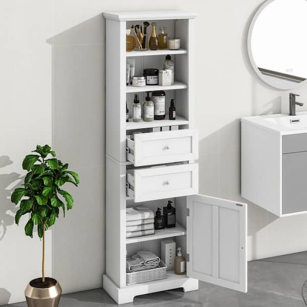 22 in. W x 10 in. D x 67 in. H White Linen Cabinet Bathroom Storage ...