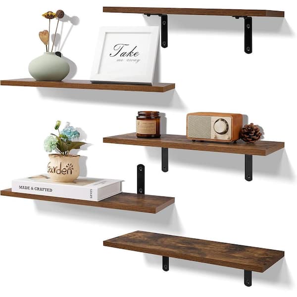 Cubilan 16.5 in. W x 5.9 in. D x 4 in. H Dark Brown Wood Decorative Wall Shelf, Floating Shelve Set of 5