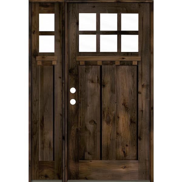 Krosswood Doors 50 in. x 80 in. Craftsman Alder Right-Hand 6 Lite Clear Glass Black Stain Wood Prehung Front Door/Left Sidelite with DS