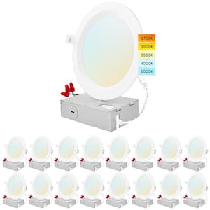 6 in. 14W CCT 3000K, 4000K, 5000K Canless Ultra Thin J-Box Remodel Integrated LED Recessed Light Kit Baffle (16-Pack)