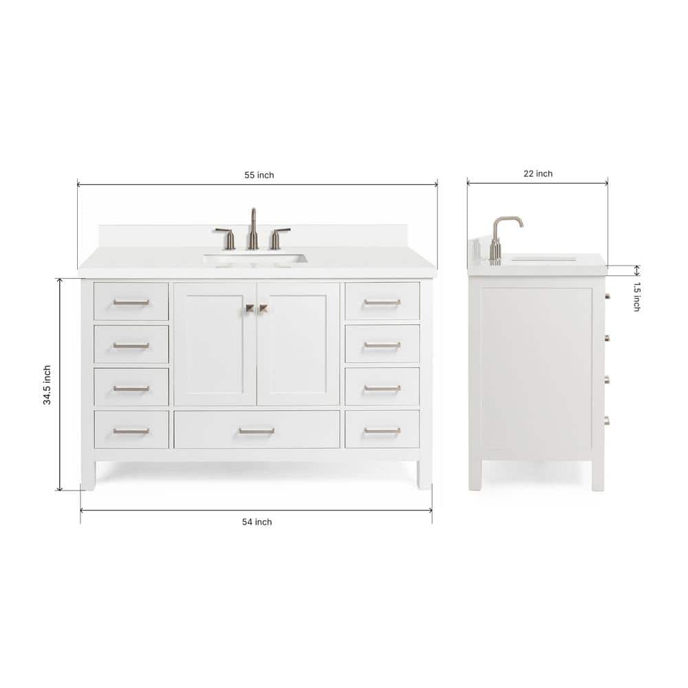 Cambridge 55" White Single Basin Vanity with Quartz Countertop