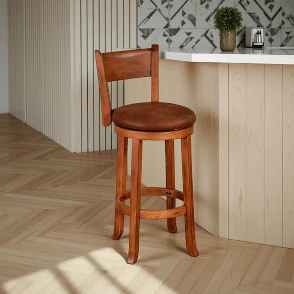 Marv Swivel Oak Brown Wood Frame Barstool Chair Marv Swivel with Cushion (Set of 2)