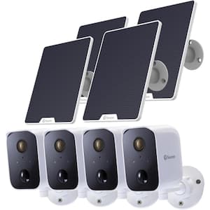 CoreCam Battery Powered Wireless Indoor/Outdoor Smart Home Security Camera with Solar Panel and Mounting Stand (4-Pack)