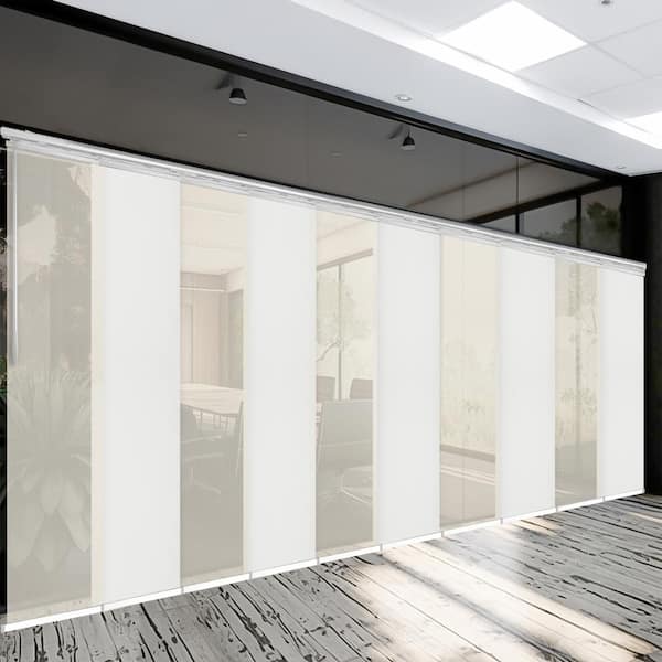 EMOH Haze 120 in. - 218 in. W x 94 in. L Adjustable 10-Panel Satin Nickel Double Rail Panel Track with 23.5 in. Slates