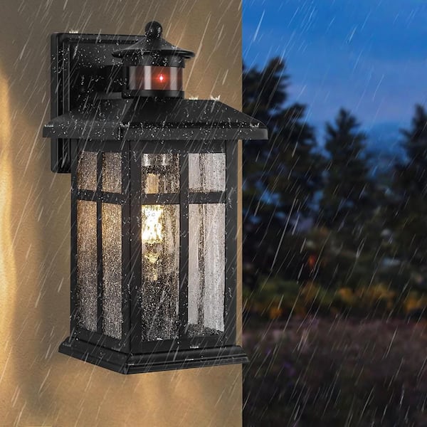 12 in. Black Motion Sensor Outdoor Sconce Hardwired with No Bulbs Included