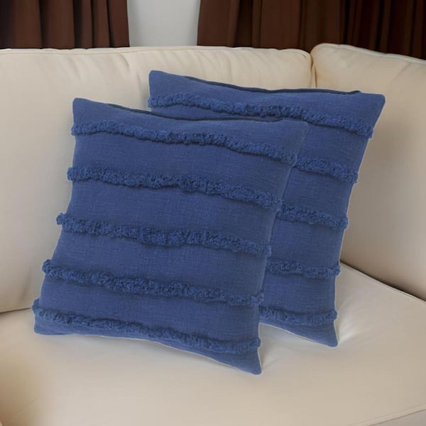Navy Blue Solid Polyester 20 in. x 20 in. Throw Pillow Set of 2