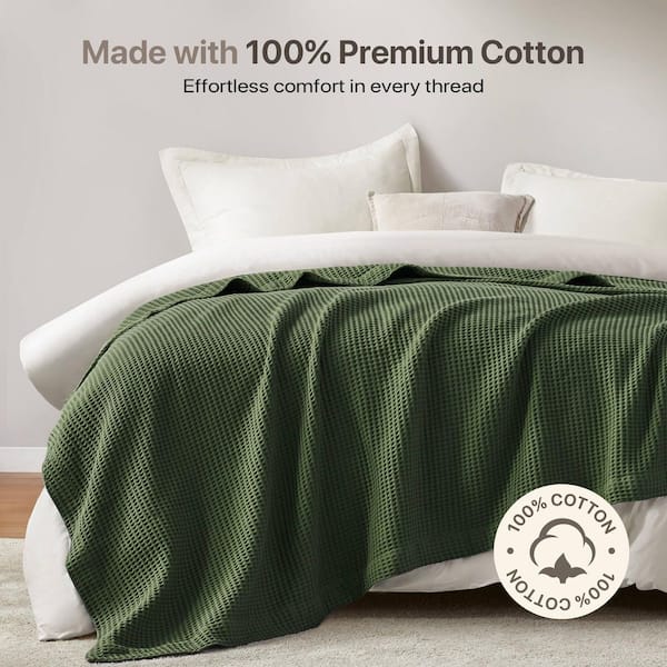 Madison Park Waffle Weave Olive Green Cotton Twin Woven Blanket