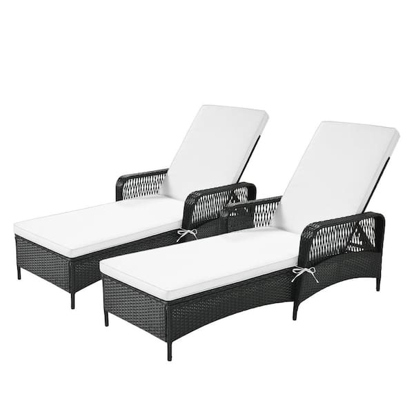 cenadinz Wicker Outdoor Lounge Chair with Beige Cushion (2 Sets, 2-Pack)