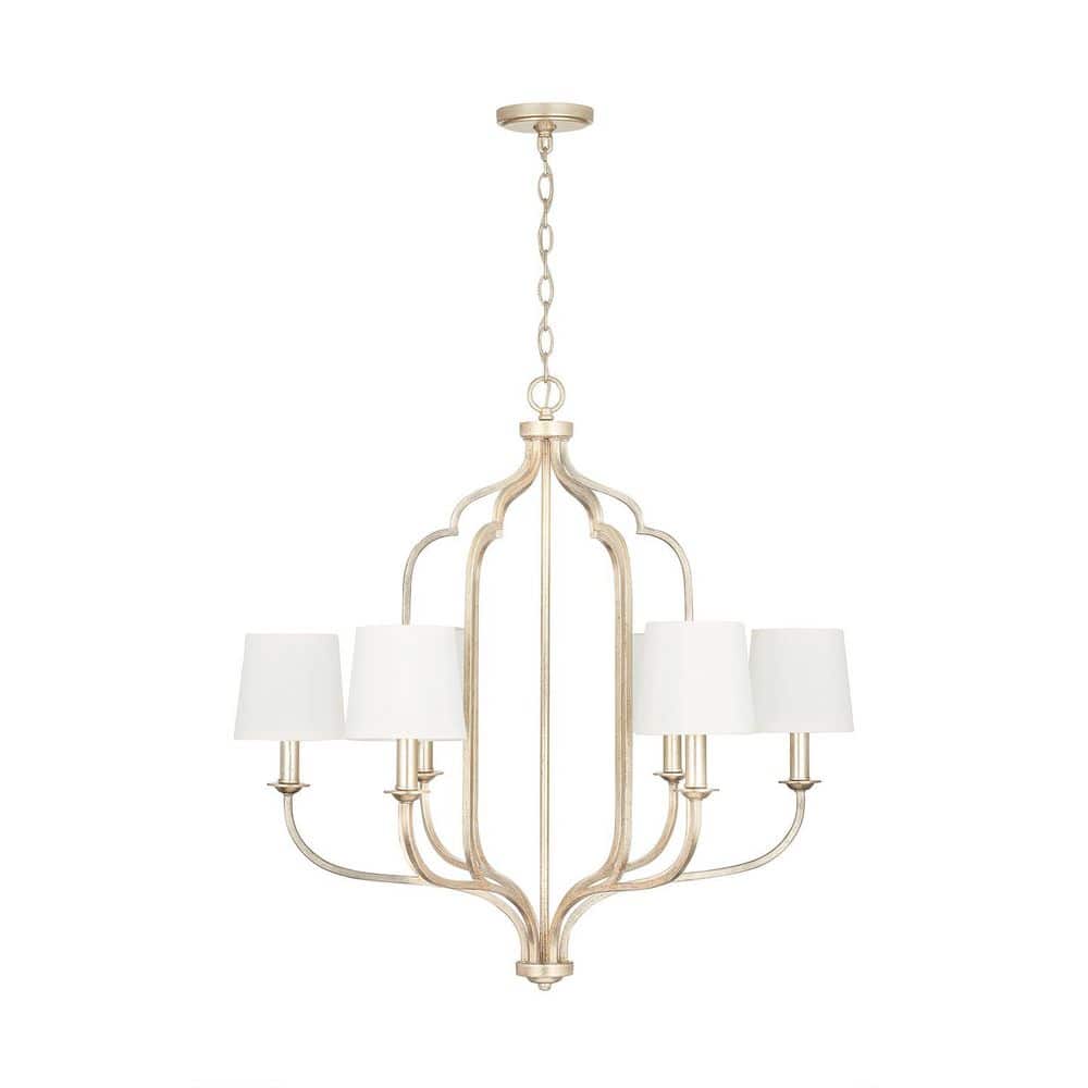 Ophelia 31 in. 6-Light Winter Gold Chandelier with White Fabric Shades and No Bulbs Included price history on PriceWatchPro