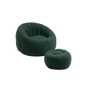 Modern Emerald Fabric Swivel Bean Bag Chair and Ottoman