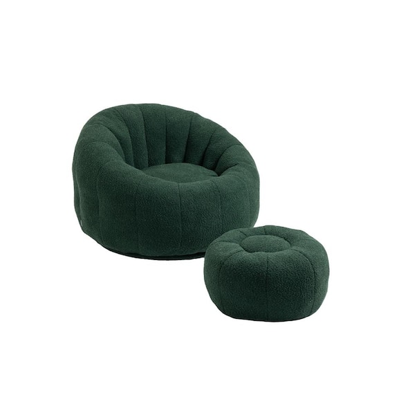 HOMEFUN Modern Emerald Fabric Swivel Bean Bag Chair and Ottoman