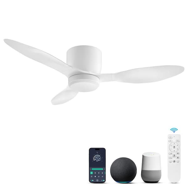 42 in. Smart Indoor White Flush Mount Ceiling Fan with 3-Colors Dimmable LED Light and APP/Speech Control/Remote