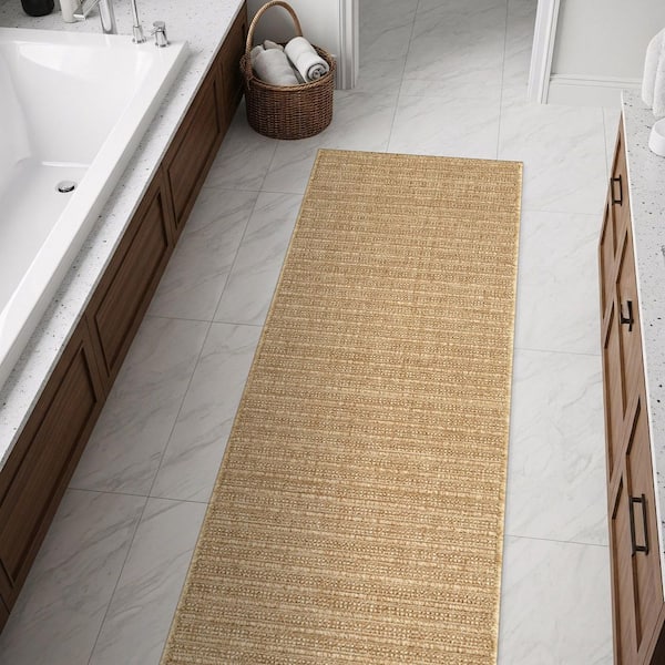 Lomira Gold 2 ft. x 7 ft. Striped Washable Easy Jute Indoor Area Rug