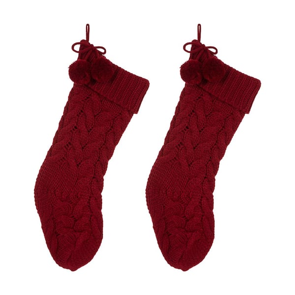 Embroidered Initial Cable Knit Red Christmas Holiday Stocking