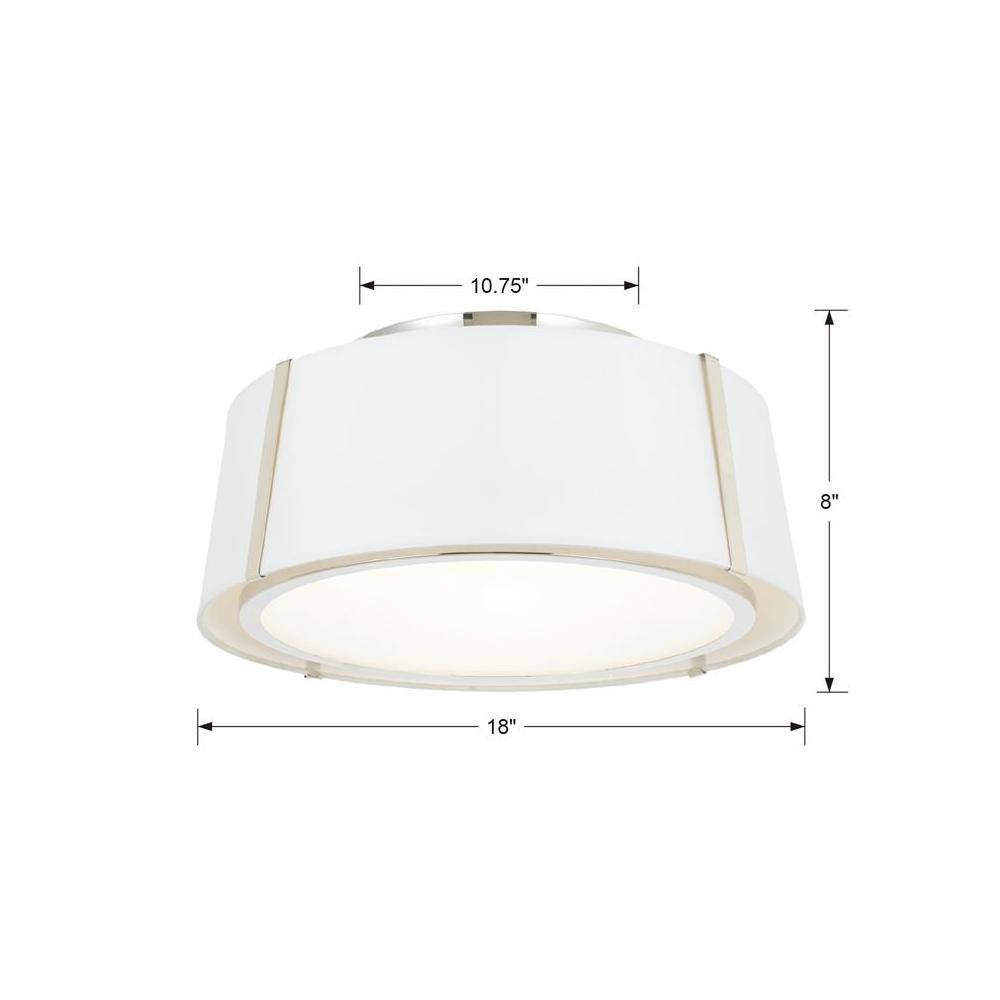Elegant Polished Nickel 3-Light Drum Ceiling Mount with White Silk Shade