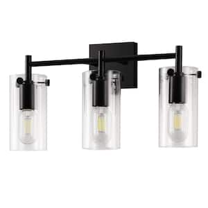 17 in. 3-Light Matte Black Vanity Light Fixture with Clear Glass Shades (Bulbs Not Included)