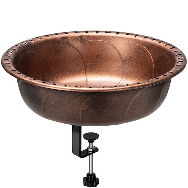 VIVOHOME 13 in. Dia Deck Mounted Bronze Polyresin Bird Bath with Adjustable Metal Clamp for Railings