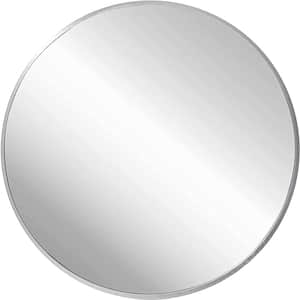 TA 32 in. H x 32 in. W Silver Modern Style Metal Frame Round Mirror