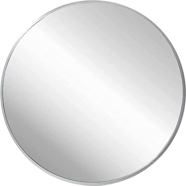 HUOVTR TA 32 in. H x 32 in. W Silver Modern Style Metal Frame Round Mirror