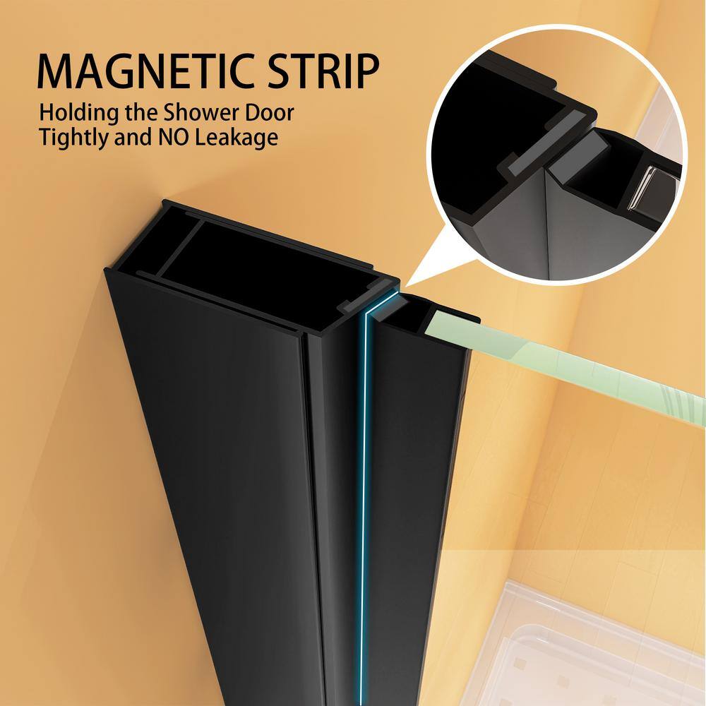 Matte Black Frameless Pivot Shower Door with Clear Tempered Glass