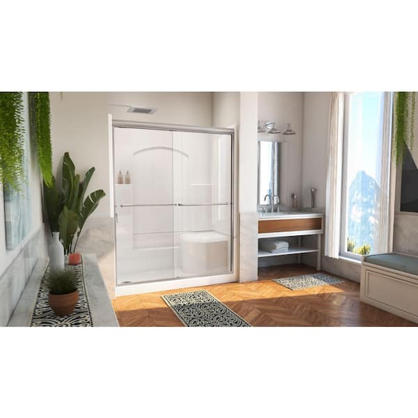 Accessible Living Alliance 60 in. L x 32 in. W x 77.5 in. H Framed Sliding Door Shower Kit, LH Drain, Brushed Nickel