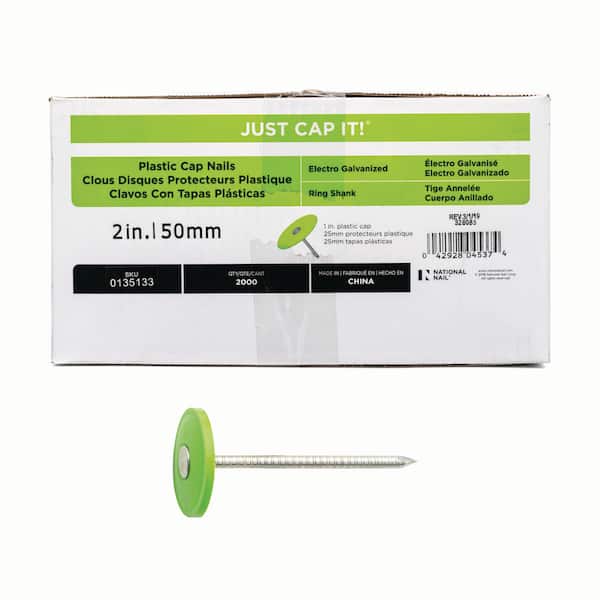 2 in. x 12-Gauge Electrogalvanized Ring Shank Plastic Cap Roofing Nail (2000-Pack)
