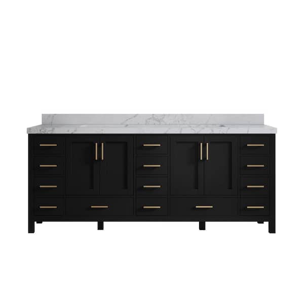 Willow Collections Malibu 84 in. W x 22 in. D x 36 in. H Double Sink Bath Vanity in Black with 2 in. Venatino Quartz Top