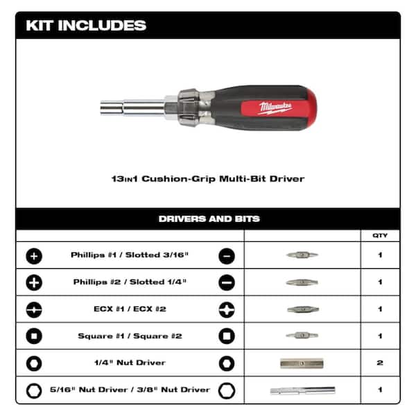 13-in-1 Multi-Tip Cushion Grip Screwdriver with 10-18 AWG Comfort Grip Wire Stripper and Cutter (2-Piece)