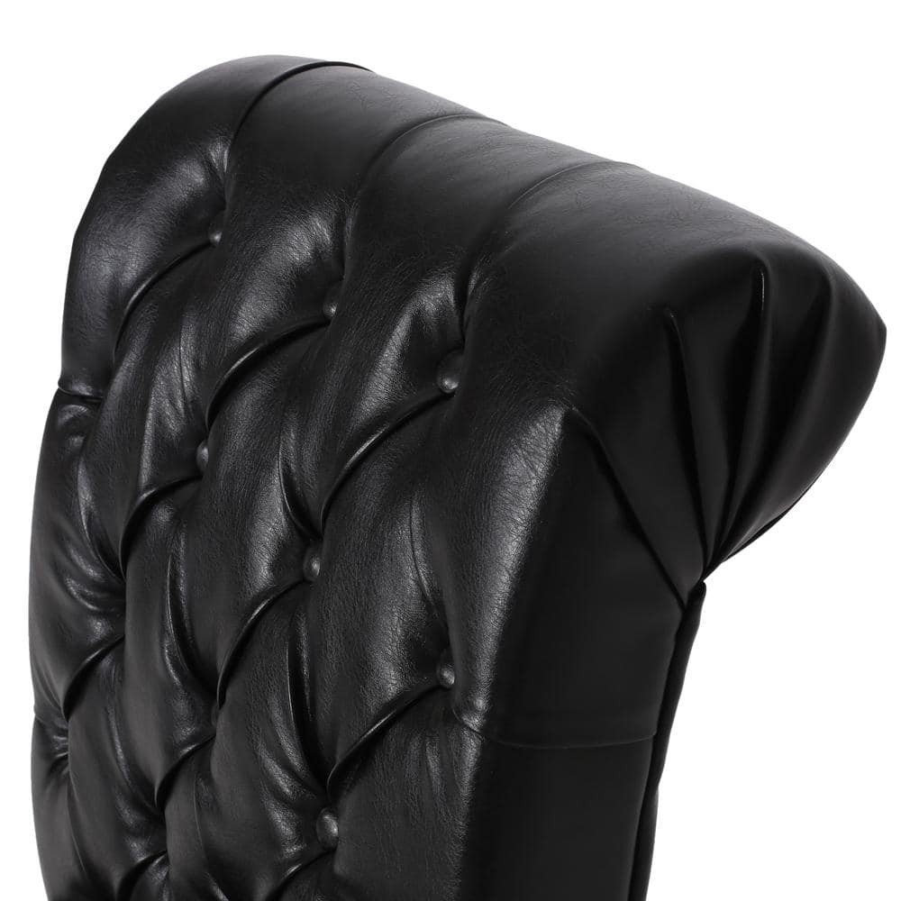 Midnight Black Faux Leather Tufted Dining Side Chairs, Set of 2