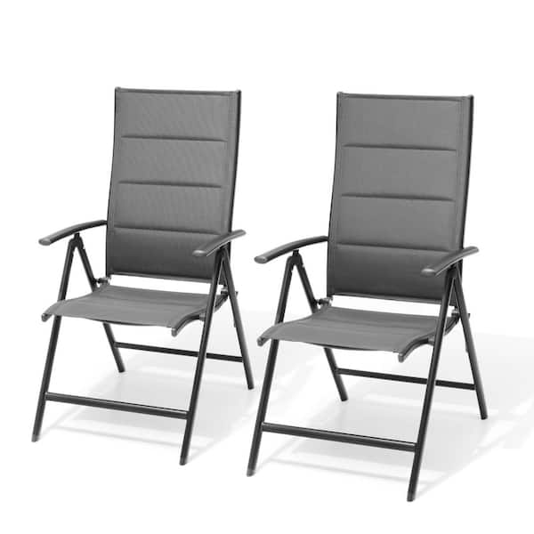 Pellebant Dark Gray Aluminum Adjustable Folding Outdoor Patio Dining Chairs (Set of 2)