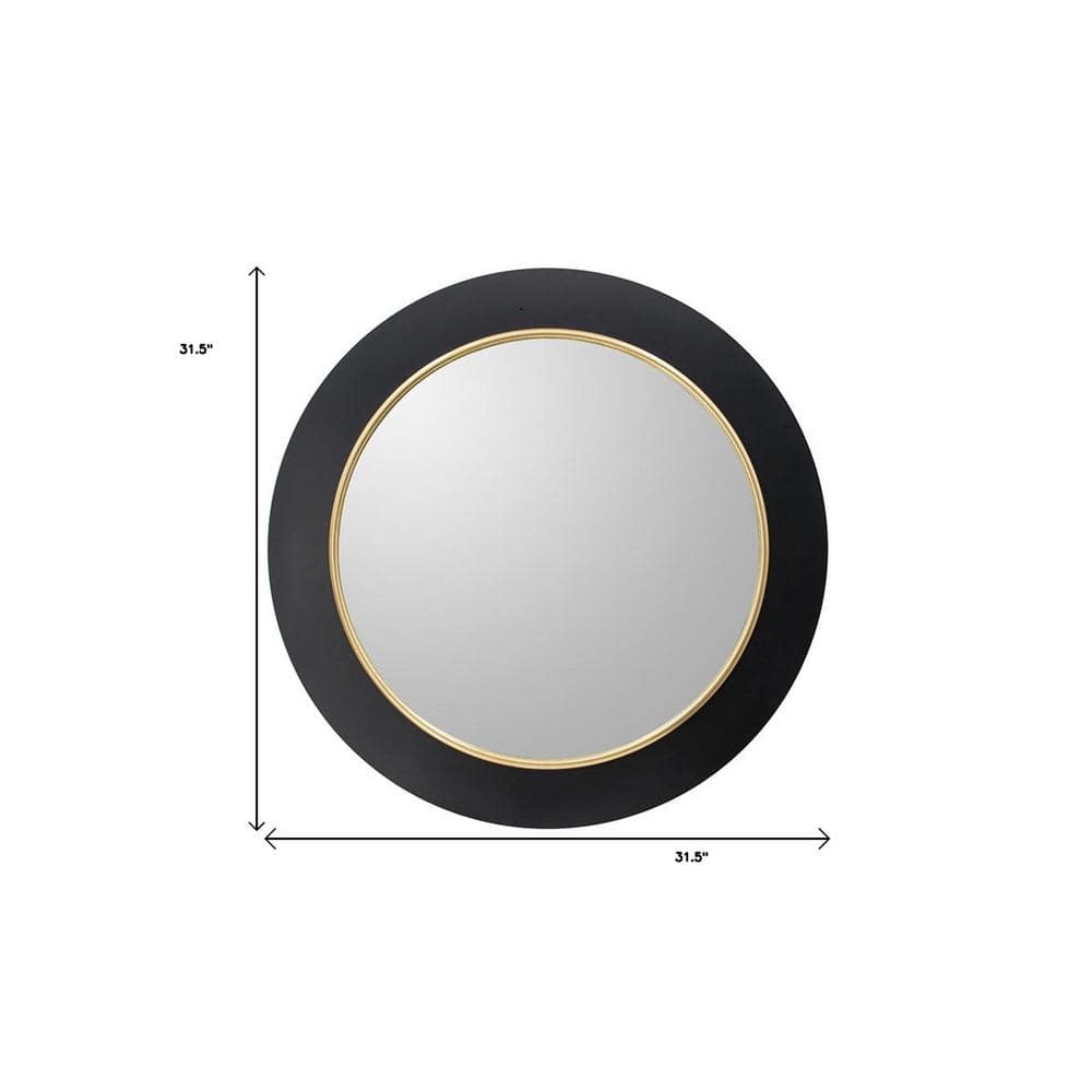 Round Black and Gold Iron Framed Vanity Mirror with LED Light