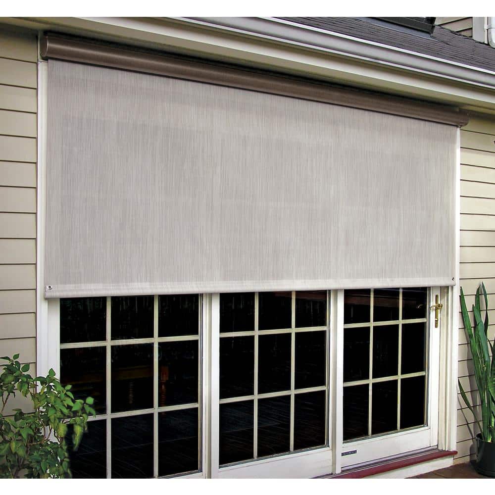 Cream Corded Light Filtering Motorized Vinyl Exterior Solar Shade Left Motor with Bronze Cassette 66 in. W x 84 in. L, Custom price history on PriceWatchPro