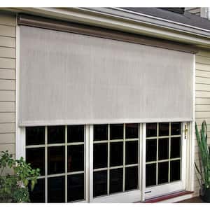 Desert Sand Corded Light Filtering Motorized Vinyl Exterior Solar Shade Left Motor Bronze Cassette 72 in. W x 84 in. L